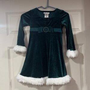 Bonnie Jean Emerald Velvet Dress Christmas with White Trim